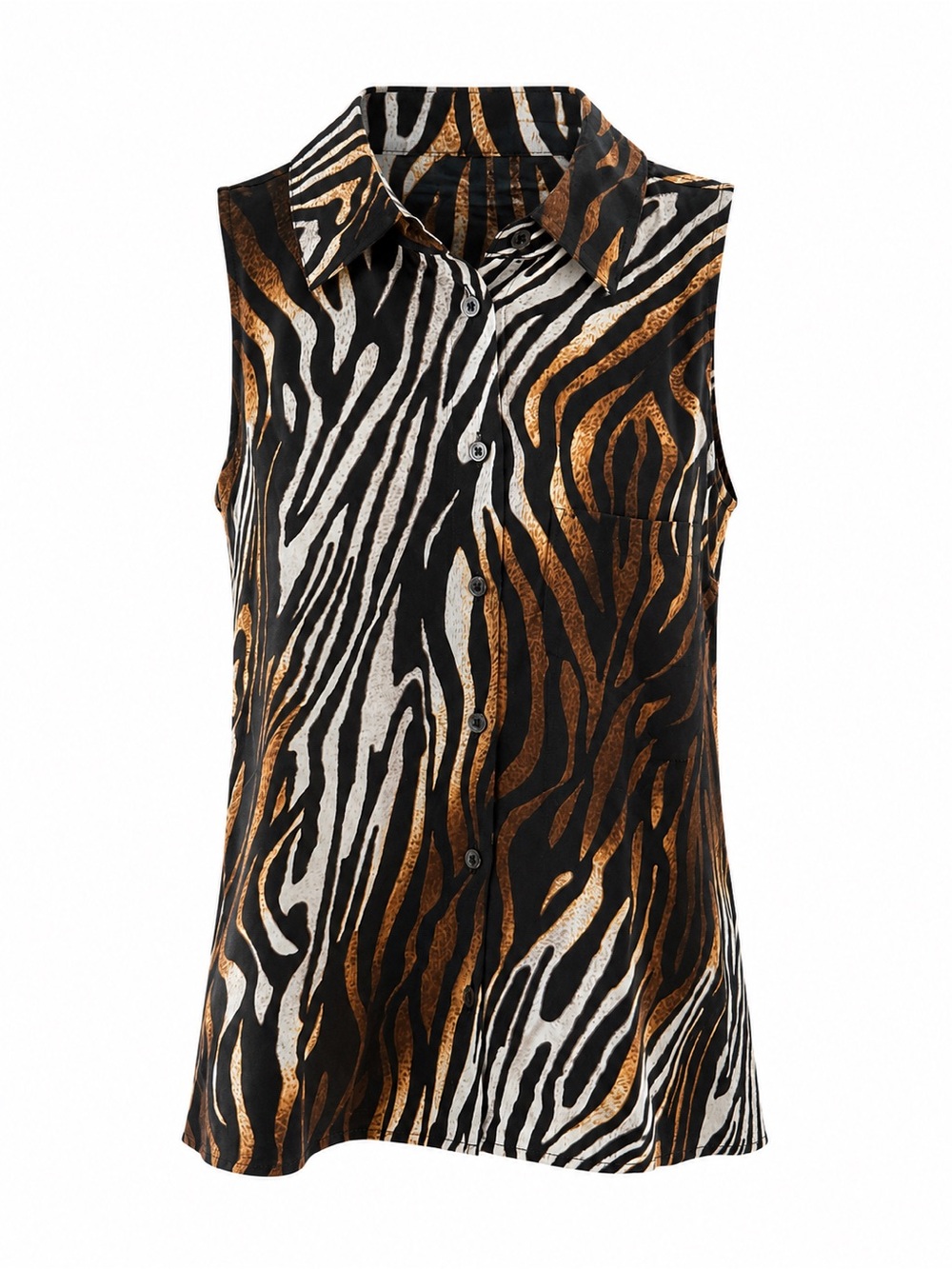 Equipment Femme Zebra Print Silk Sleeveless Button-Down Blouse XS